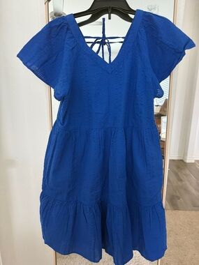 Women’s Royal Blue V-Neck Tiered Mini Dress